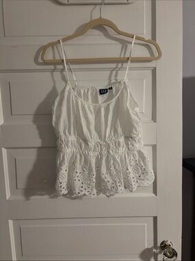 GAP White Cotton Eyelet Peplum Cami with Spaghetti Straps
